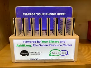 image of portable chargers available at the library