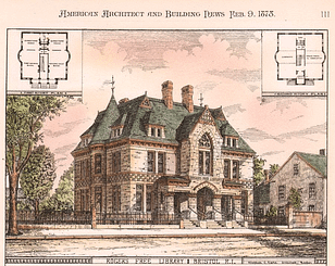 Painting of Rogers Free Library in the February 9, 1878 issue of American Architect and Building News
